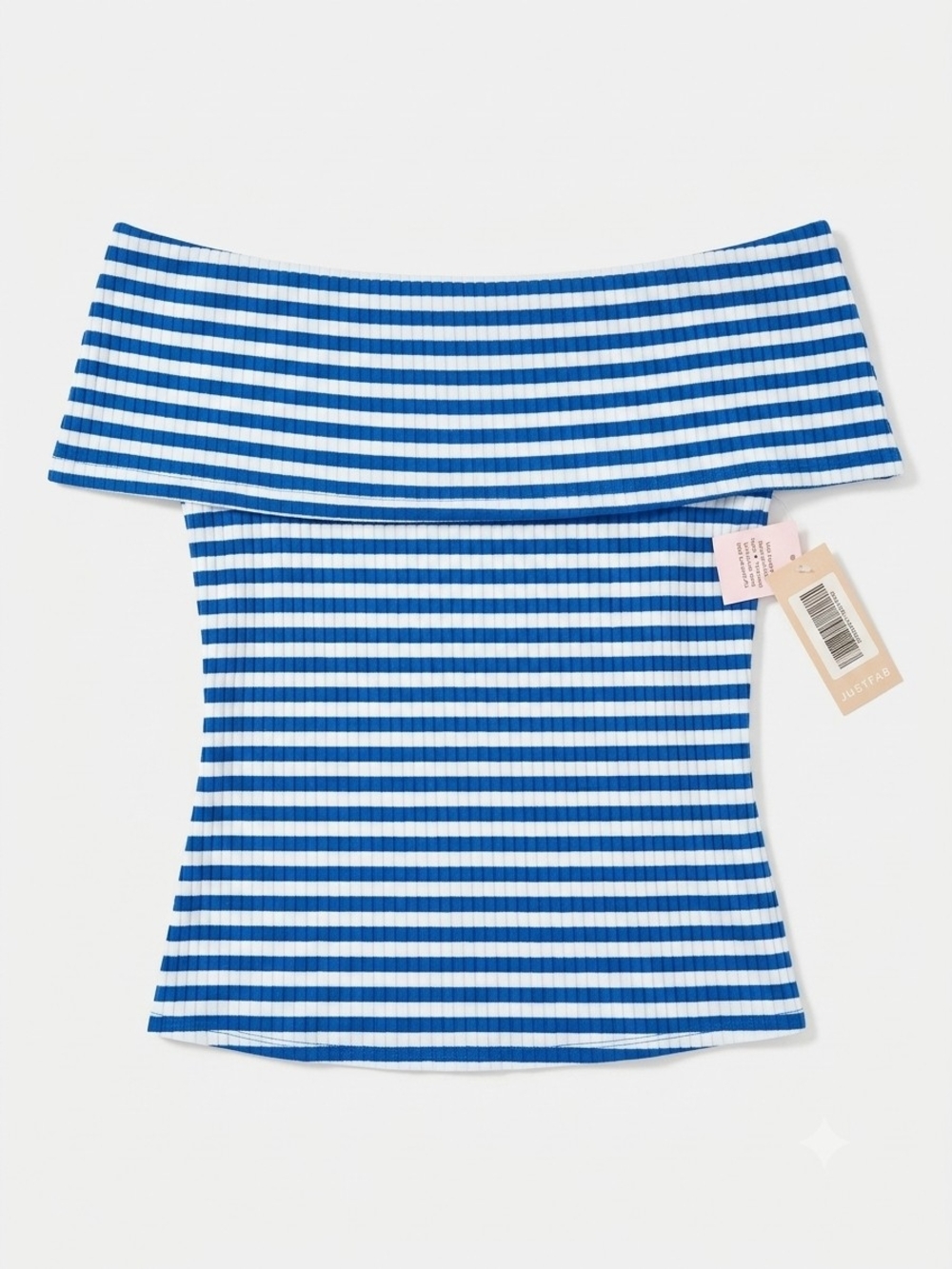 Blue & White Striped Off-Shoulder Ribbed Top